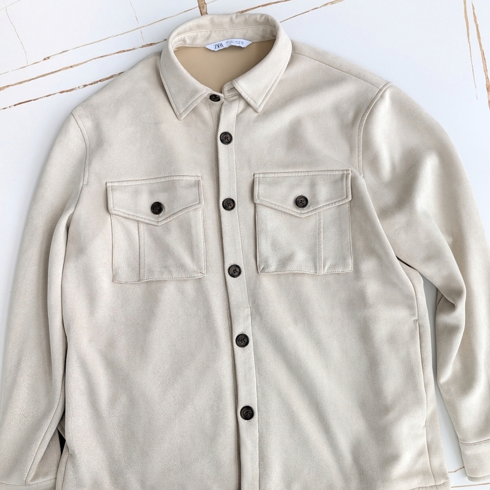 Zara Men's Light Beige Shirt Jacket